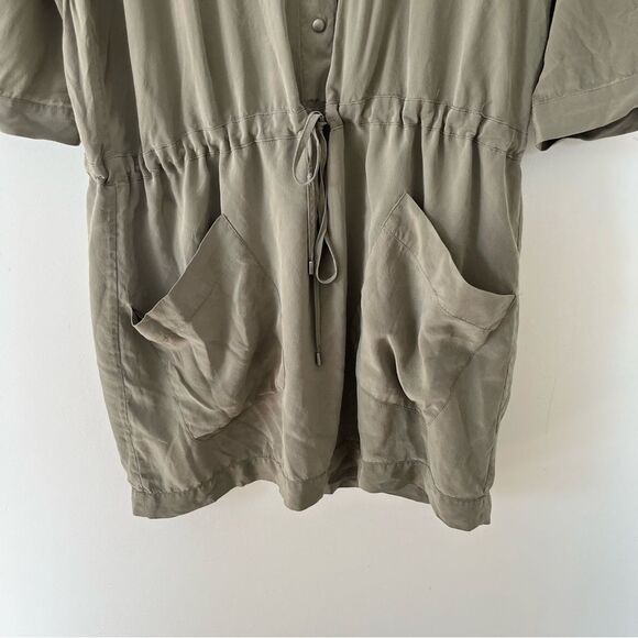 Club Monaco Sage Green Cargo Drawstring Waist 3/4 Length 100% Silk Dress - Picture 9 of 10